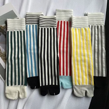 Носки с раздельным носком Для женщин и девочек в ретро-полоску, Носки в виде средней трубки, Двупалые Спортивные носки, Носки Таби, Хлопчатобумажные носки Harajuku