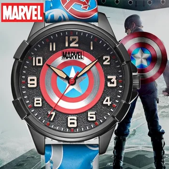 Детские часы Marvel с мультяшными Мстителями Капитан Америка Человек-паук Кварцевые наручные часы Подарок для мальчиков Студенческие часы Светящиеся