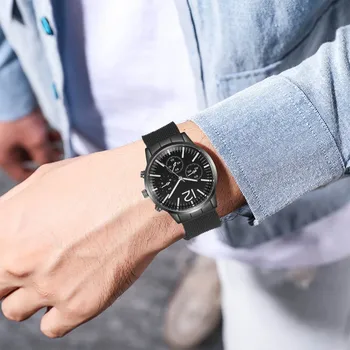 Reloj Hombre 2023 Минималистичные Мужские Модные Ультратонкие Часы Простые Мужские Деловые Черные Кварцевые Часы С Сетчатым Поясом Из Нержавеющей Стали
