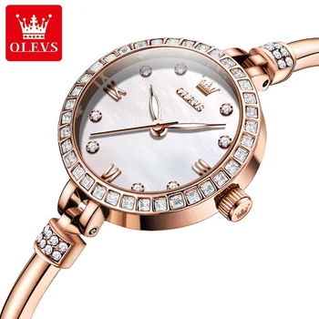 Женские кварцевые часы OLEVS 5585 с модным водонепроницаемым ремешком из нержавеющей стали, женские наручные часы
