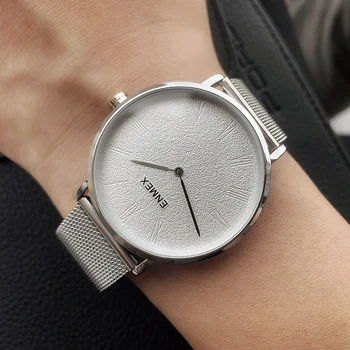 2023 мужские подарочные часы в тонком корпусе Enmex с простым дизайном, кожаные часы с коротким циферблатом, посеребренные кварцевые модные мужские наручные часы