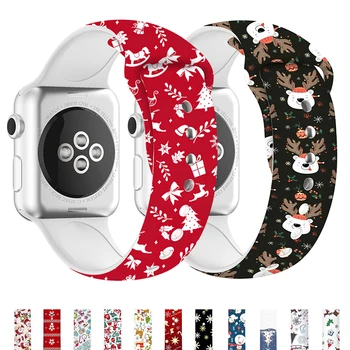 Рождественский ремешок для Apple Watch band 44мм 45мм 40мм 41мм 38мм Ultra 49мм 42мм С принтом ремешок для часов Браслет iWatch serie 7 3 6 SE 8