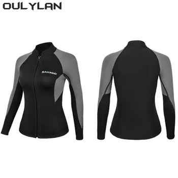 Oulylan 2 мм водолазный костюм, женская куртка, водолазный костюм, теплый купальник для подводного плавания, гидрокостюм для взрослых, на молнии, с длинным рукавом, защищающий от холода