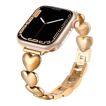 Роскошный Ремешок Love Heart Для Apple Watch Band 49 мм 41 мм 40 44 45 38 мм Ремень из сплава нержавеющей стали Для iWatch Серии 8 7 SE 6 3 4 5