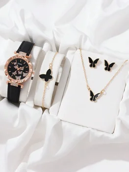 набор часов из 4 шт., модные женские часы с роскошным кожаным ремешком, аналоговые кварцевые наручные часы, женские часы, женское платье, Reloj Mujer Clock