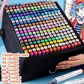 12-168 цветных маркеров, кисти, набор ручек для рисования, маркер для манги, школьные принадлежности для творчества, корейские канцелярские принадлежности