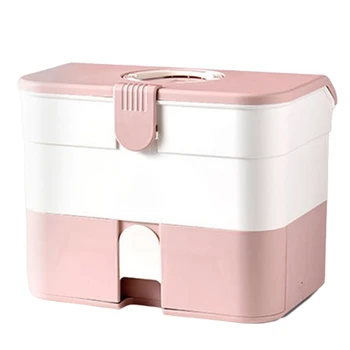 Портативный ящик для хранения, Кейс-Органайзер Со Съемным Лотком, Переносная ручка, Семейная аптечка неотложной помощи, Розовый