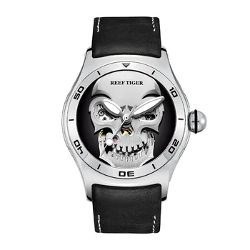 Reef Tiger / RT Череп Скелет Автоматические Механические часы для мужчин Сталь Лучший бренд Класса Люкс Спортивные Мужские Кожаные наручные часы RGA70S7