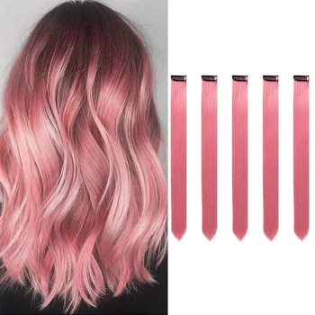 Черная пятница, 22-дюймовое наращивание розовых волос для вечеринки, прямая заколка для волос из синтетики для девочек (5 шт.)