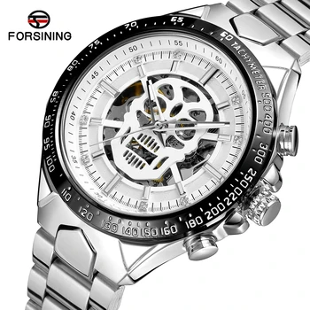 Модные мужские механические часы в стиле стимпанк с черепом, мужские черные наручные часы со скелетом из нержавеющей стали, стильный дизайн
