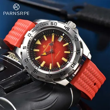 PARNSRPE Япония Часы с автоматическим механическим механизмом NH35A, сапфировое стекло, красный силиконовый ремешок, модные мужские часы