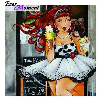 Ever Moment Алмазная живопись Happy Ice Cream Girl DIY 5D Алмазная вышивка Полный квадратный макет DP Домашний декор ASF961
