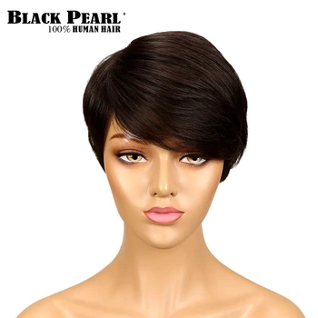 Парики из человеческих волос Black Pearl Short Pixie Cut для чернокожих женщин, темно-черные коричневые парики 2 # с короткими прямыми волосами