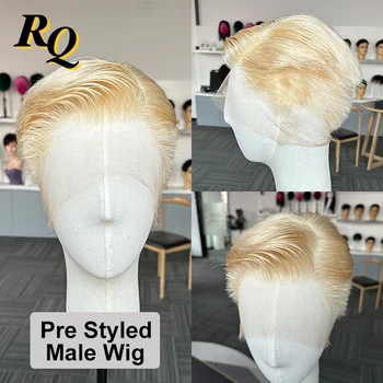 Предварительно уложенный Полностью кружевной парик для мужчин 613 Блондинистый Мужской Парик Мужской шиньон Парик из натуральных человеческих волос Система замены Капилляров