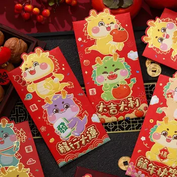 Новогодняя посылка 2024 года, Красный конверт, Китайский денежный мешок на удачу, сумка для благословений с рисунком дракона, Наилучшие пожелания, Красный карман, Новогодние подарки