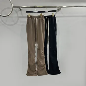Женские повседневные брюки-клеш со складками на шнурках 2024Rick, серые, облегающие и универсальные длинные брюки