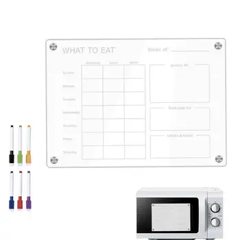 Магнитный планировщик еды для холодильника, еженедельный планировщик приготовления еды, прозрачный акрил, 6 цветных ручек, стираемый планировщик еды и продуктов.