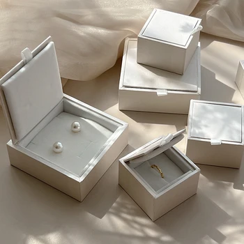 Простая белая шкатулка для драгоценностей, коробка для обручальных колец, коробка для сережек, коробка для ожерелья, коробка-органайзер для ювелирных изделий, коробка для подарочной упаковки роскошных ювелирных изделий