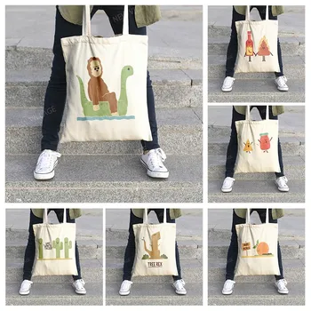 Холщовая сумка через плечо, сумки для организации хранения косметики, дорожная женская сумка, тканевый мешочек для покупок, мультяшная бакалейная лавка kawaii