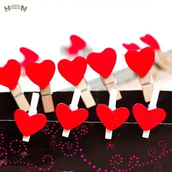 20ШТ Kawaii Mini Red Lover В форме сердца Деревянные Зажимы для записных книжек Зажимы для школьного Офиса Принадлежности для канцелярских принадлежностей