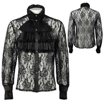 Средневековая мужская кружевная рубашка с жабо, Викторианская рубашка, готические мужские топы на Хэллоуин, рубашки в стиле хип-хоп, топы для переодевания, кружевная одежда