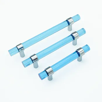Синие прозрачные акриловые ручки для мебели, Серебряная основа, тяги для кухонного шкафа, современная фурнитура для дверцы шкафа Warobe
