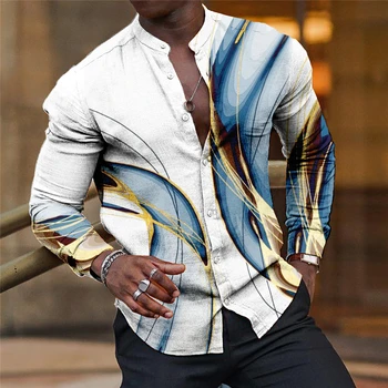 Новинка осени 2023, мужская мода, 5-цветная рубашка с воротником и пуговицами, мужская повседневная рубашка с длинными рукавами с цифровым 3D принтом, уличная одежда