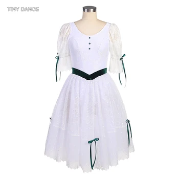 Танцевальный костюм Балерины со средними рукавами, балетная пачка романтической длины Для взрослых девочек, белая танцевальная одежда, Пышное платье с трусиками 23152