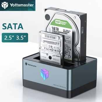 Yottamaster Корпус жесткого диска SATA с двумя отсеками, SSD Внешний 2,5-3,5-дюймовый HD-корпус, док-станция USB, корпус для клонирования жесткого диска, коробка