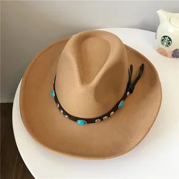 ковбойская шляпа, фетровая шляпа с большими полями для мужчин и женщин, джазовая шляпа, шляпа, джазовая шляпа в стиле хип-хоп Rural, подходит для многих случаев.