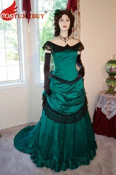 Викторианское бальное платье Green Bustle 18 века, Викторианское платье Георгианской эпохи, женское средневековое платье эпохи Возрождения, Винтажное готическое платье