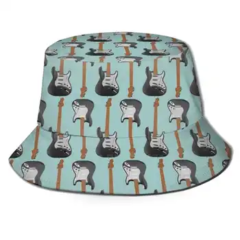 - Широкополые шляпы с синим принтом, Солнцезащитная кепка, Гитара, Электрогитара, Музыкальный музыкант, Черно-белый музыкальный инструмент с рисунком Stratocaster