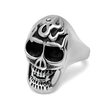 Горячие винтажные кольца с огненным черепом для мужчин из нержавеющей стали, мужские панк-готические кольца, украшения для рок-байкеров, аксессуары для мальчиков на Хэллоуин, подарок