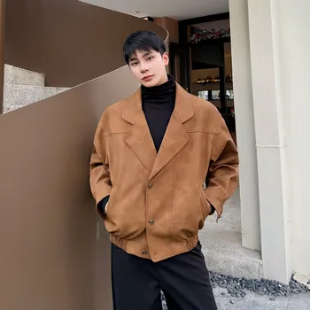 Мужская одежда SYUHGFA, винтажная куртка из искусственной кожи на молнии, Корейская мода, повседневная осень 2024, Винтажное высококачественное однотонное пальто