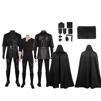 Геральт Косплей Костюм Мужчины Черная рубашка Брюки Хороший Плащ Ожерелье Наряды Хэллоуин Карнавальный костюм для вечеринки