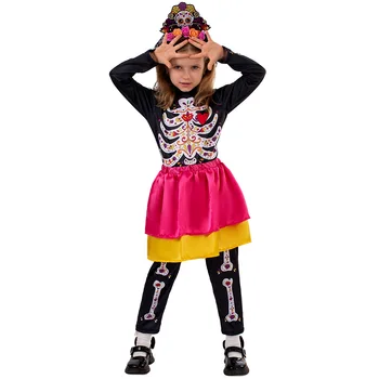Хэллоуин, День мертвых, Косплей, костюм для девочки, Забавный комплект одежды для праздничной вечеринки, Карнавала, Модная одежда для выступлений на сцене