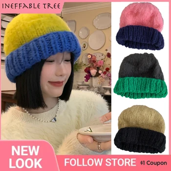 Y2K Millennium Girl, Японская винтажная шапочка с ворсом, Цветная вязаная женская шапка, Зимняя Корейская теплая плюшевая шапочка-бини, тренд