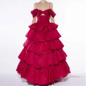 Ярко-розовое Многослойное бальное платье из тюля с открытыми плечами, Пурпурное Вечернее платье в пол с оборками, свадебные платья цвета Фуксии для новобрачных