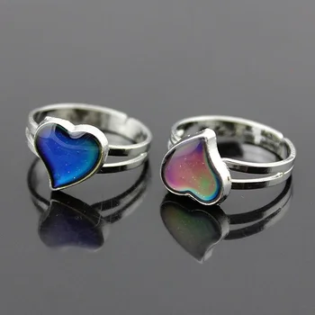 1 шт., Меняющее цвет настроения Серебряное кольцо в форме сердца, Регулируемые Кольца для женщин 2023