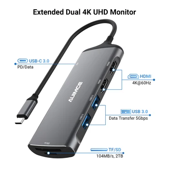 Док-станция Type C с концентратором до 4K 60Hz HDMI USB 3.0 Адаптер RJ45 PD100W Зарядка для Macbook Pro/Air M1 M2 Аксессуары для ноутбуков Dell