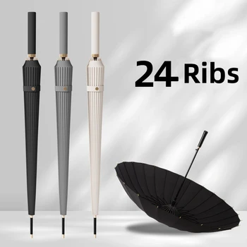 Зонт с длинной ручкой, автоматический, большой, ветрозащитный, прочный, 24 косточки, деловой зонт для мужчин, открытый зонт для гольфа