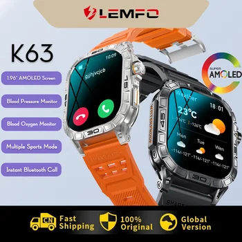 LEMFO K63 Смарт-часы 1,96 Дюймов AMOLED Для Мужчин Женщин Bluetooth Вызов Спортивные Smartwatch 2023 Монитор Здоровья IP68 Водонепроницаемый PK Ultra 8