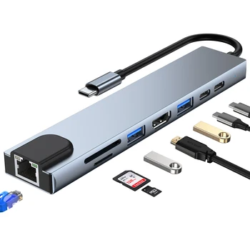 8 В 1 USB C концентратор Type C Разветвитель Thunderbolt 3 Док станция Адаптер для ноутбука с Macbook Air M1 iPad Pro RJ45 HDMI