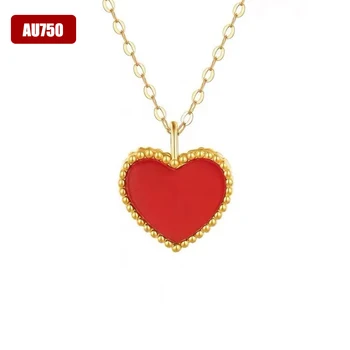 Настоящее 18-каратное золото AU750, подвеска в виде сердца, ожерелье на ключицу, натуральный агат, Простые романтические подарки для женщин, изысканные ювелирные изделия