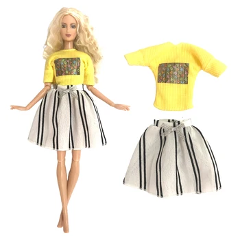 NK, 1 шт., модный наряд для куклы 1/6, белое платье-юбка + желтая рубашка для куклы Барби, Одежда, Аксессуары, детские игрушки