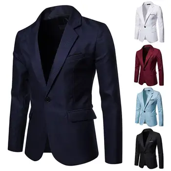 Стильный мужской пиджак, Приталенный Темпераментный мужской блейзер, карманы на лацканах, пиджак от костюма