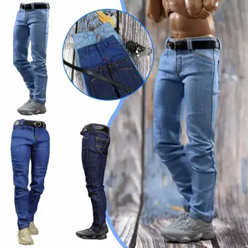 Джинсы в масштабе 1/6, брюки в масштабе 12 дюймов, кукольные брюки, мужская кукольная одежда, трендовая фигура солдата, Мужские узкие джинсы, модель ACN001, игрушечная одежда