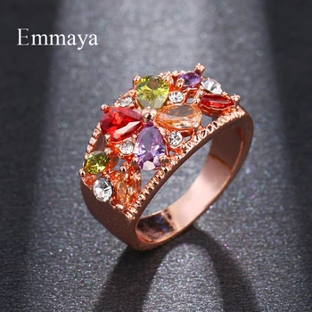 Модные кольца Emmaya с кристаллами, цвет розового золота, Многоцветное Обручальное кольцо с кубическим цирконием для женщин, Модное Ювелирное кольцо
