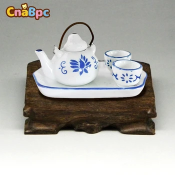1 комплект 1: 12 Миниатюрный керамический чайный сервиз для кукольного домика, комбинированный чайник, Чашка для чая, Поднос для чая, модель игрушки, Аксессуары для декора кукольного домика своими руками