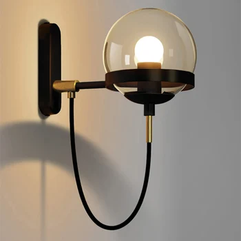 Настенный светильник для ресторана в скандинавском ретро стиле, постмодернистский минималистичный гостиничный прикроватный светильник в индустриальном стиле с круглым железным стеклянным шаром, настенный светильник